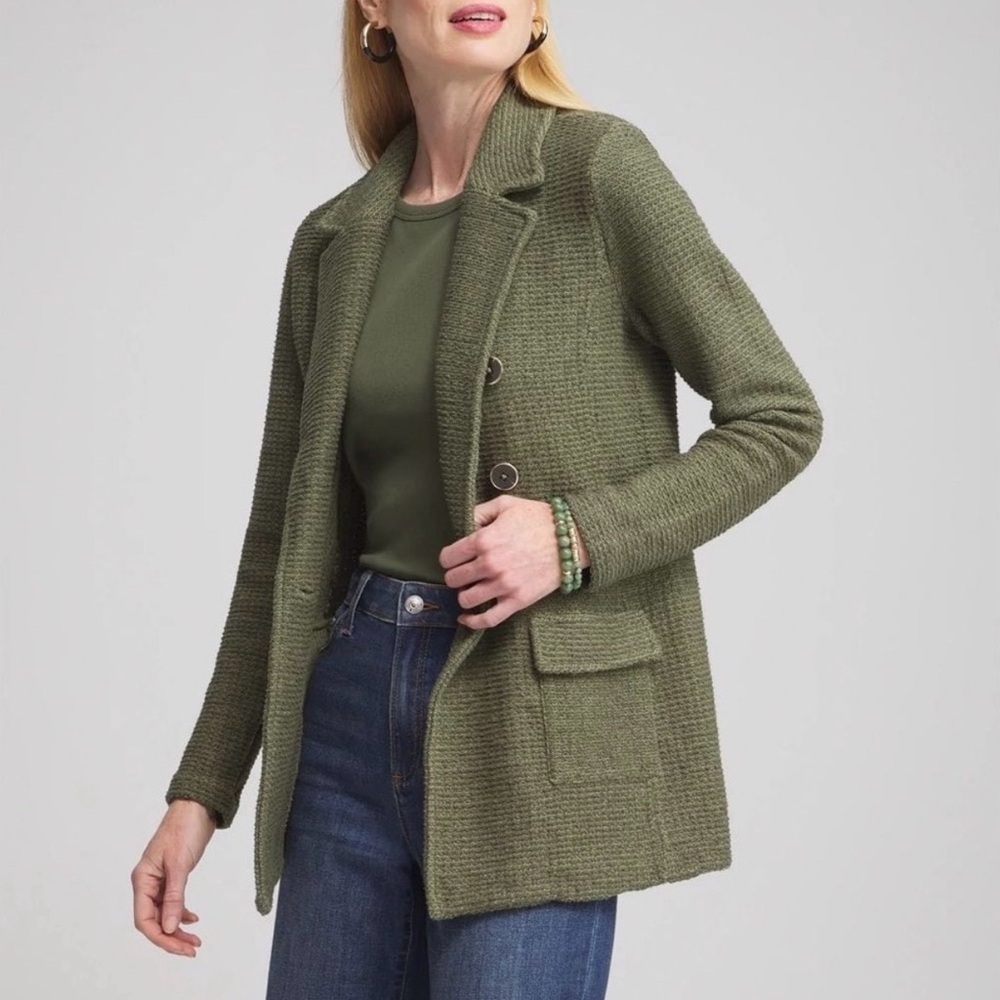 Chico's Utility Cotton Blazer Cardi in olive green size 2 (large)